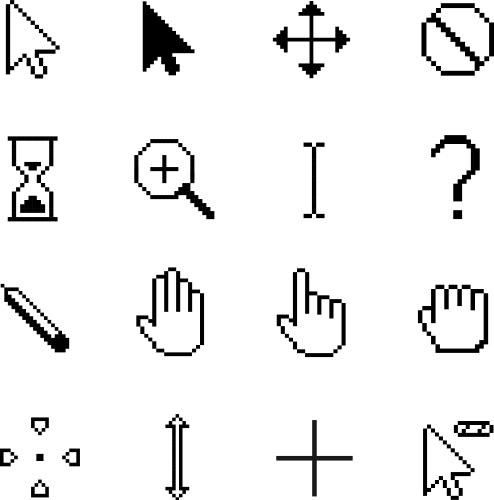 Pixel cursor and click line art set vector image