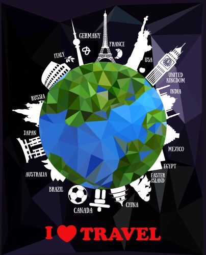 travel background with earth and landmarks vector image