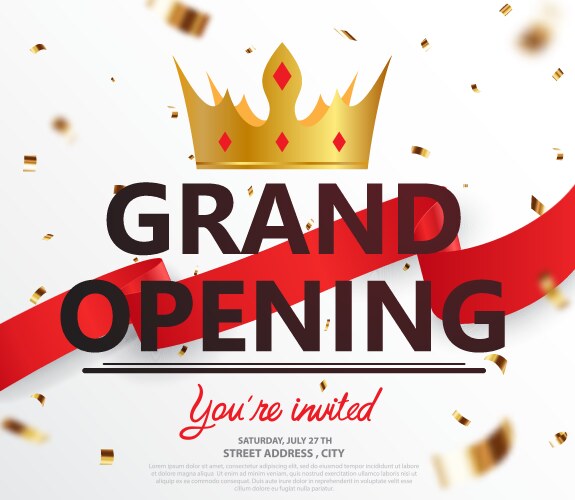 grand opening card design with gold ribbon vector image