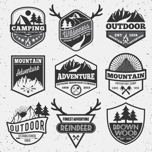 Set of monochrome outdoor camping adventure vector image