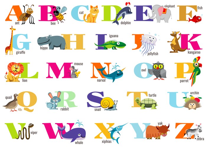 English alphabet for children with cute animals vector image