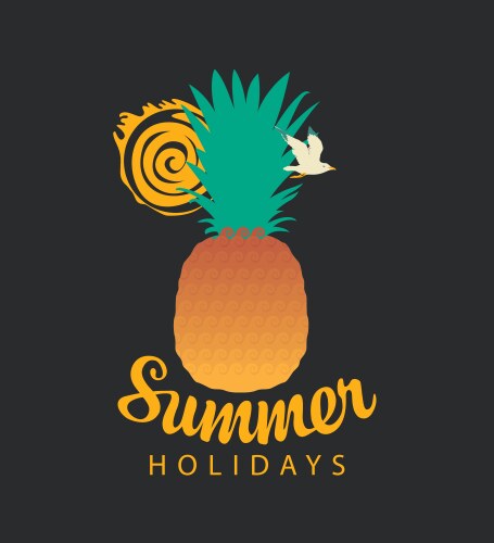 Travel summer banner with pineapple sun and gull vector image