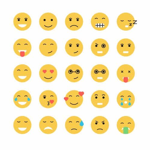 Flat and line emoticon face icons set vector image