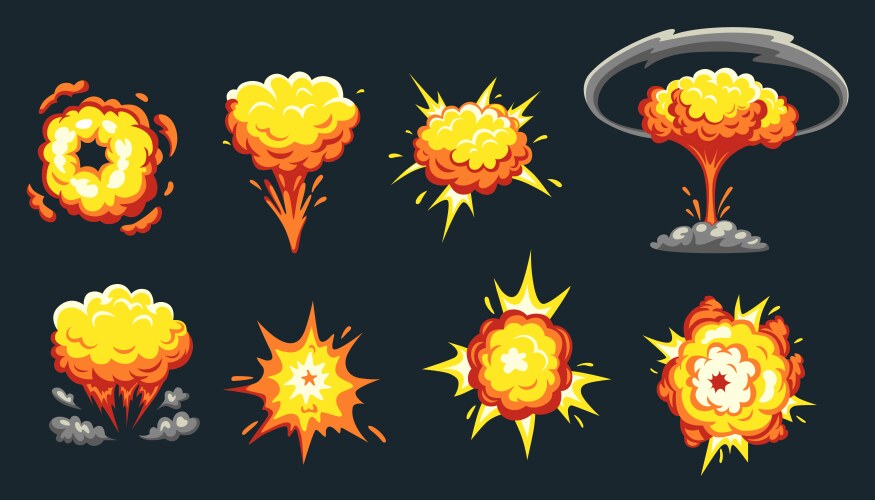 Cartoon explosion bomb and dynamite explode vector image