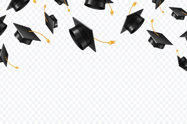 Graduate caps flying black academic hats in air vector image