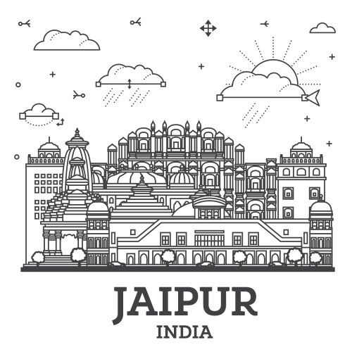 outline jaipur india city skyline with historic vector image