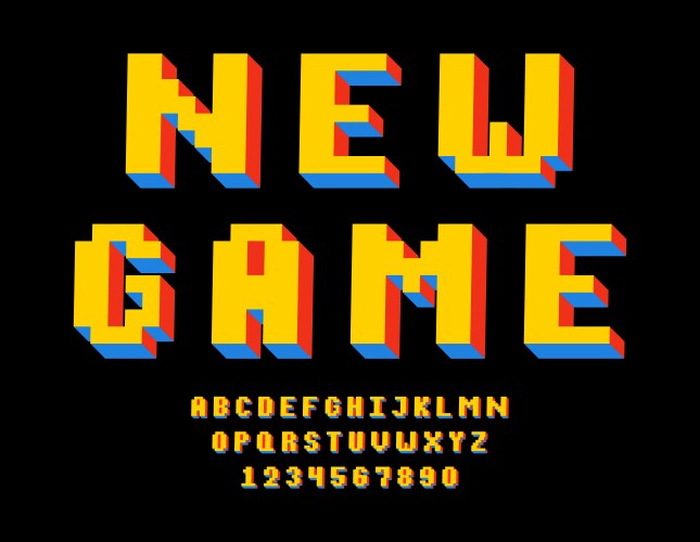 3d pixel retro font vector image