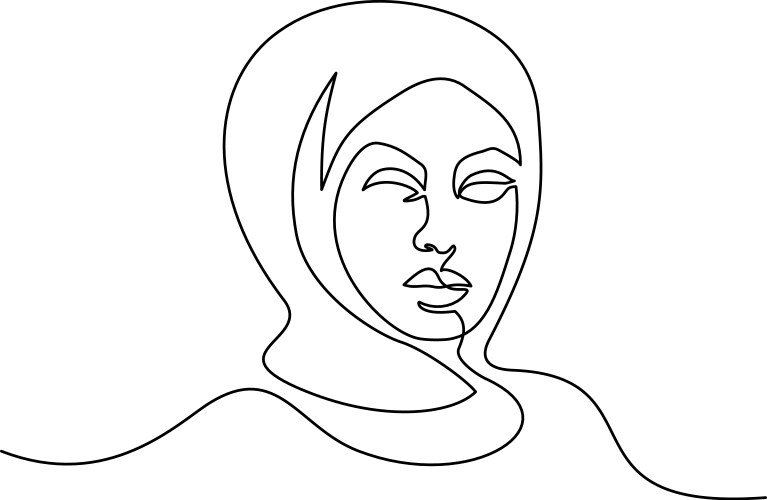 Portrait pretty muslim woman one line drawing vector image