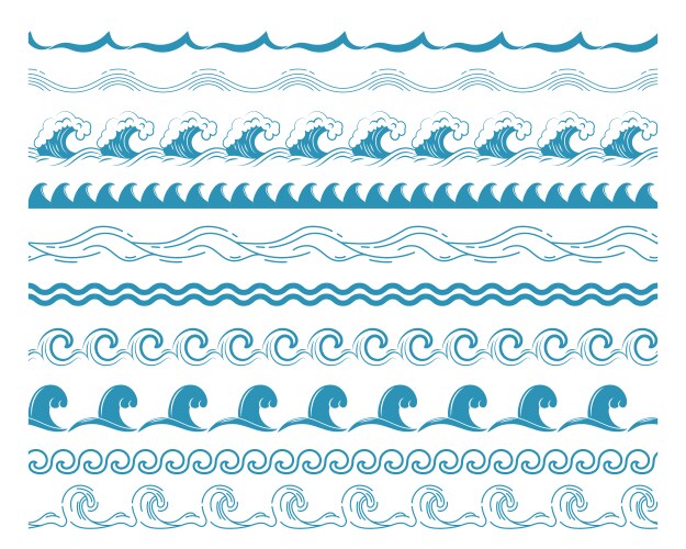 Sea wave borders seamless ocean blue waves vector image