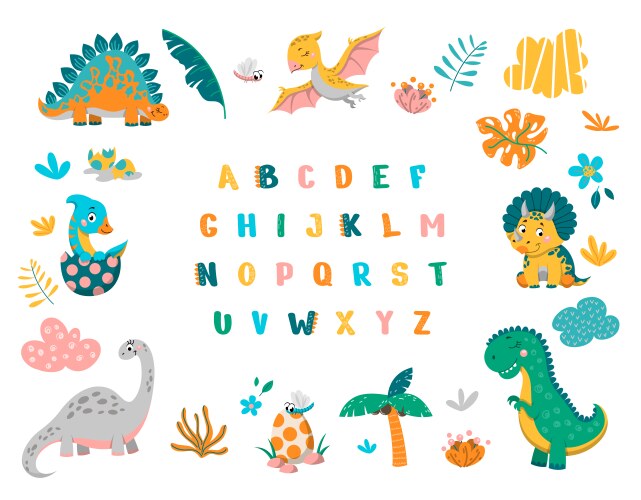 Dinosuars alphabet concept vector image