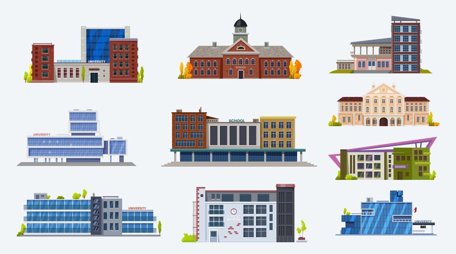 city buildings icons school and university set vector image