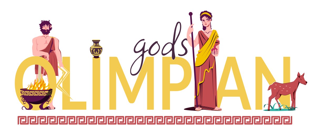 Olympian gods flat text composition vector image