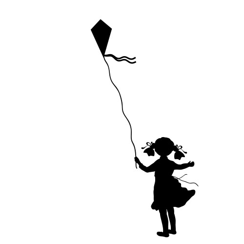 Silhouette girl flying kite summer vector image