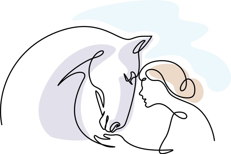 horse and woman heads logo continuous one line vector image