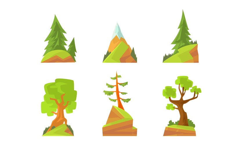 Green forest trees set evergreen pines and fir vector image