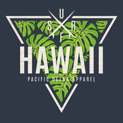 Hawaii tee print with tropical leaves vector image