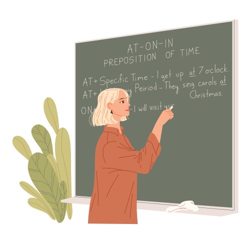 english teacher writes on a chalkboard foreign vector image