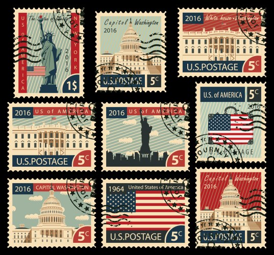 Stamps with united states of america landmarks vector image