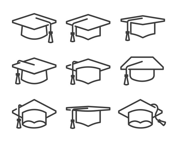 Graduation hat icon set in line style vector image