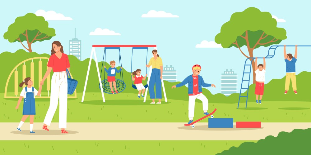 children parents playground composition vector image