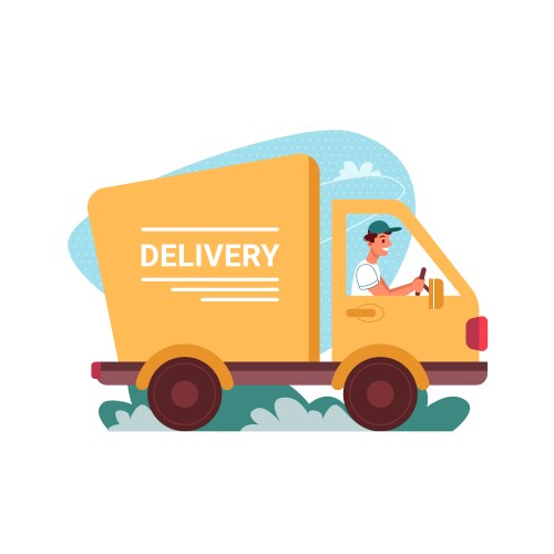 Delivery courier truck car deliver flat cartoon vector image