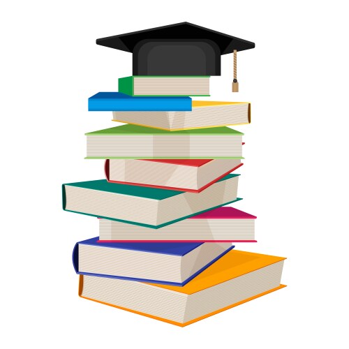 Pile of books with square academic hat on top vector image