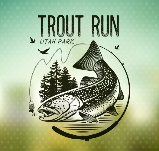 Vintage trout fishing emblems vector image