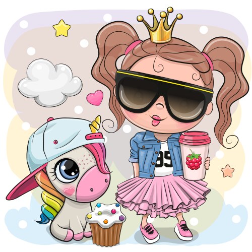 Cute cartoon fairy tale princess in glasses vector image