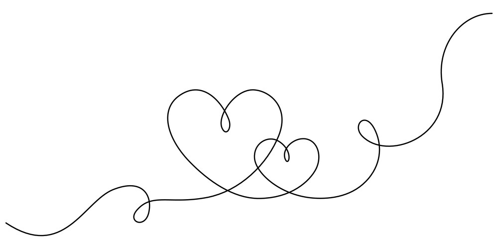 One continuous line drawing of two hearts vector image