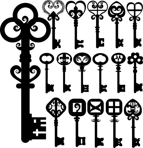 Old keys silhouettes design vector image