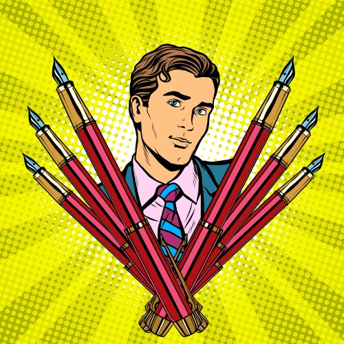 businessman and ink fountain pen icon vector image