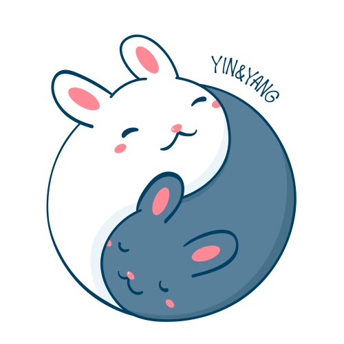 Yin yang bunny two cute black and white rabbits vector image