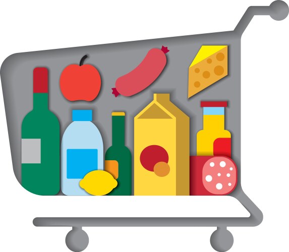 Shopping cart with food vector image