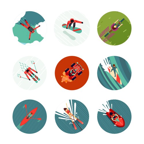 Extreme sport flat icons set top view vector image