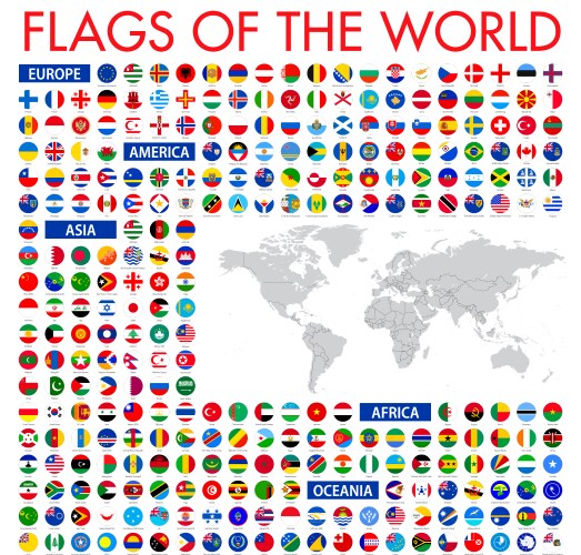 All official national flags world circular vector image