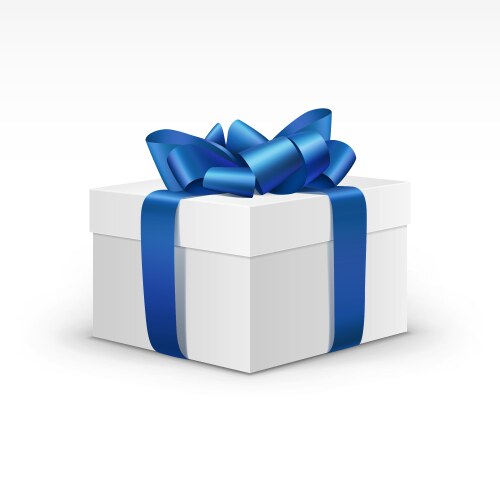 White gift box with blue ribbon isolated vector image