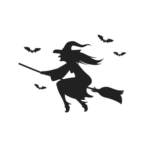 Witch flying on broomstick silhouette vector image