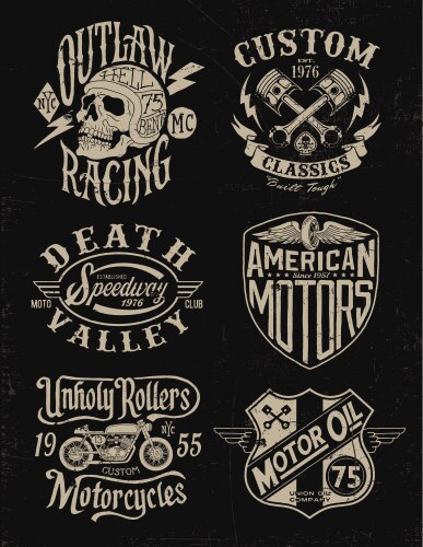 One color vintage motorcycle graphic set vector image