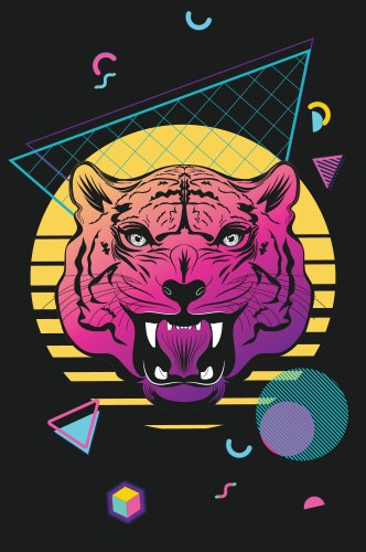 Tiger retro 80s style vector image