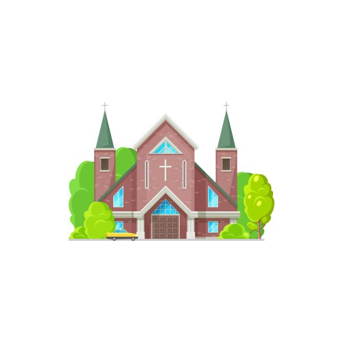 catholic church building with parked taxi icon vector image