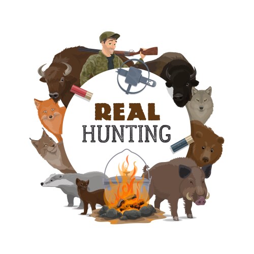 hunting open season wild animals and hunter ammo vector image