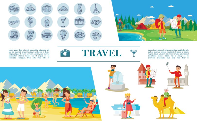 Flat summer travel concept vector image