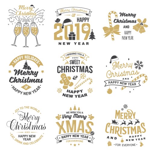 Set of merry christmas and happy new year stamp vector image