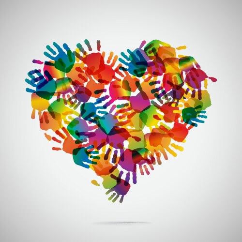 Colored heart from hand print icons vector image