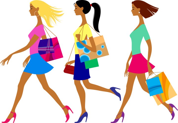 Three shopping girls in flat style vector image