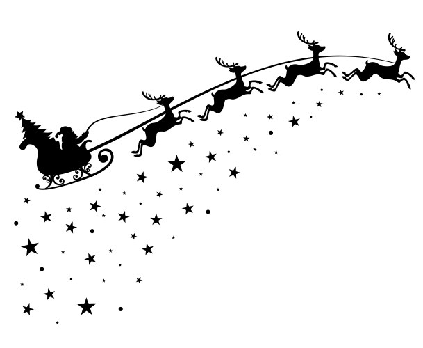 Santa claus on sleigh flying sky with deers black vector image