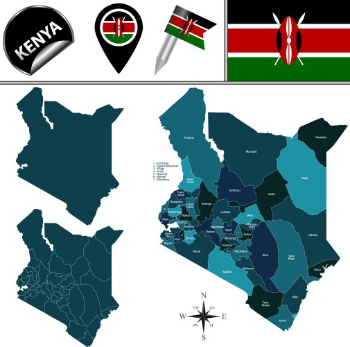 Map of kenya with named counties vector image