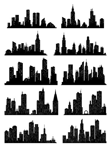 cityscape silhouette collection city buildings vector image