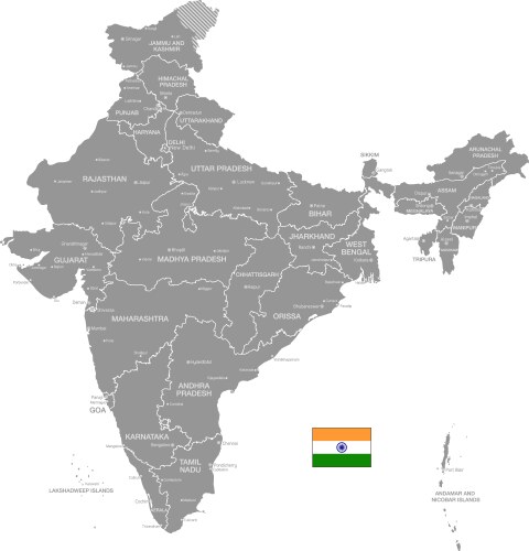 Grey political map india vector image