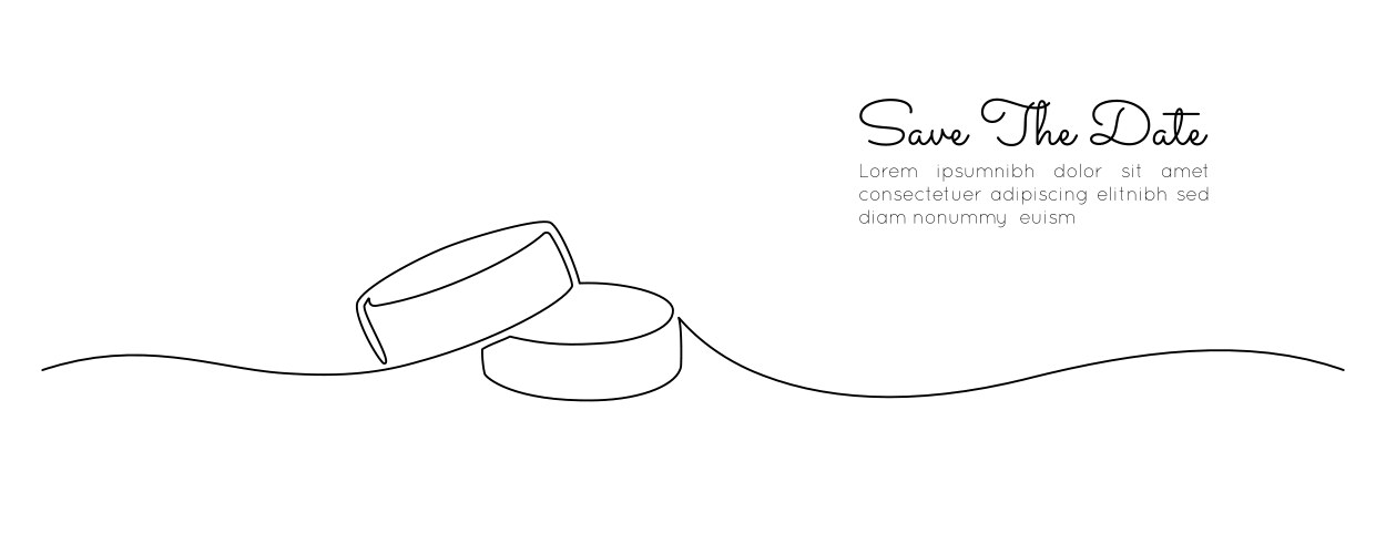 Wedding rings in one continuous line drawing love vector image